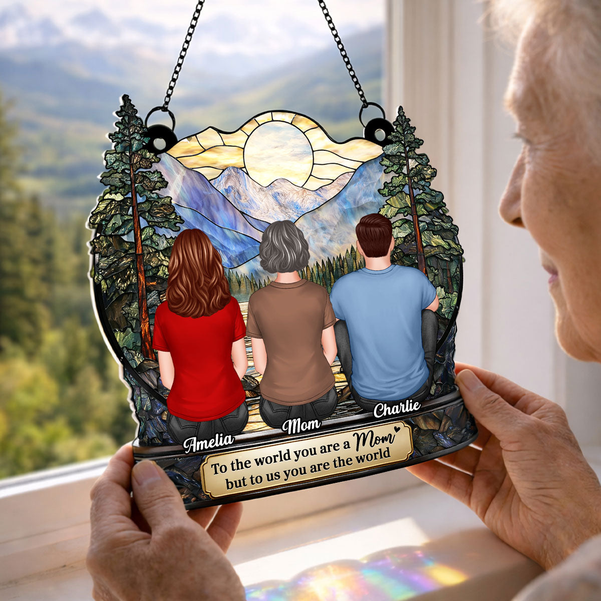 Mom to Us You Are the World - Personalized Acrylic Window Hanging Suncatcher - Heartfelt Mother's Day Gift for Mom, Wife