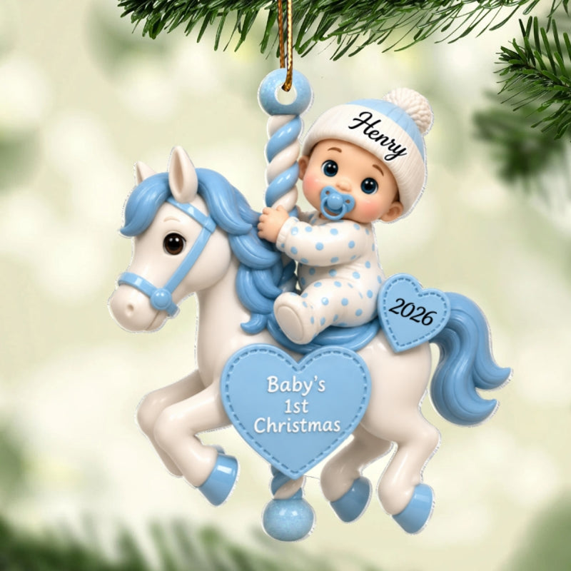 Baby First Christmas On Carousel House - Personalized Acrylic Ornament - Baby Boy Girl Gift for Couples, New Parents Keepsake, Gift for Newborn
