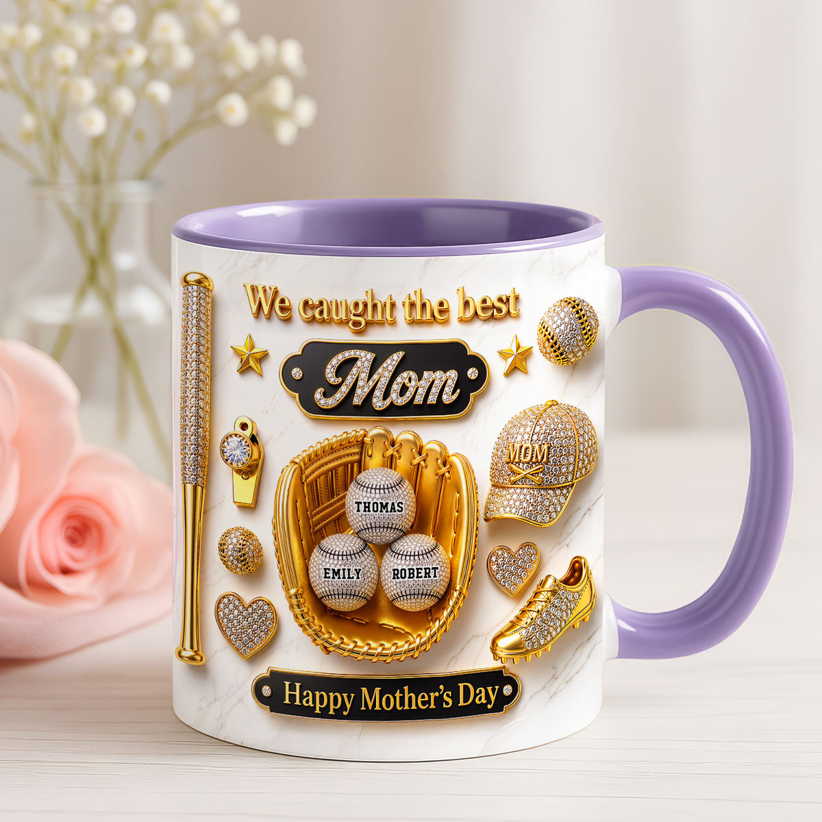 3D Effect Baseball We Caught The Best Mom - Personalized Mug - Mother's Day Gift For Mom, Wife