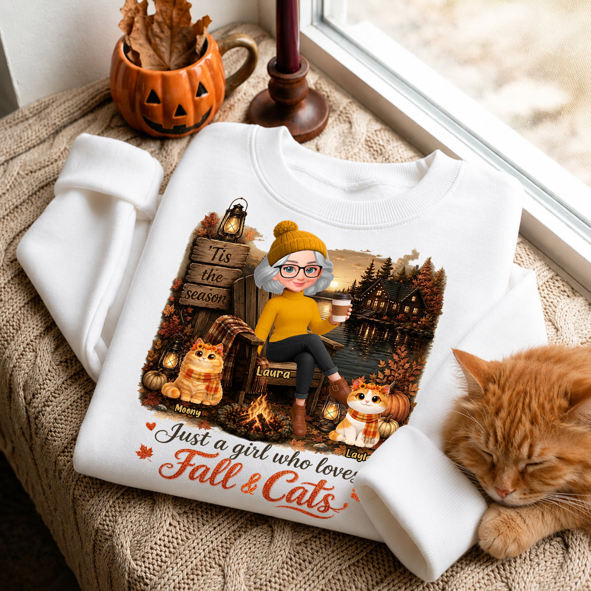 Just a Girl Who Loves Fall & Cats - Personalized Shirt - Cozy Fall Tee for Cat Moms