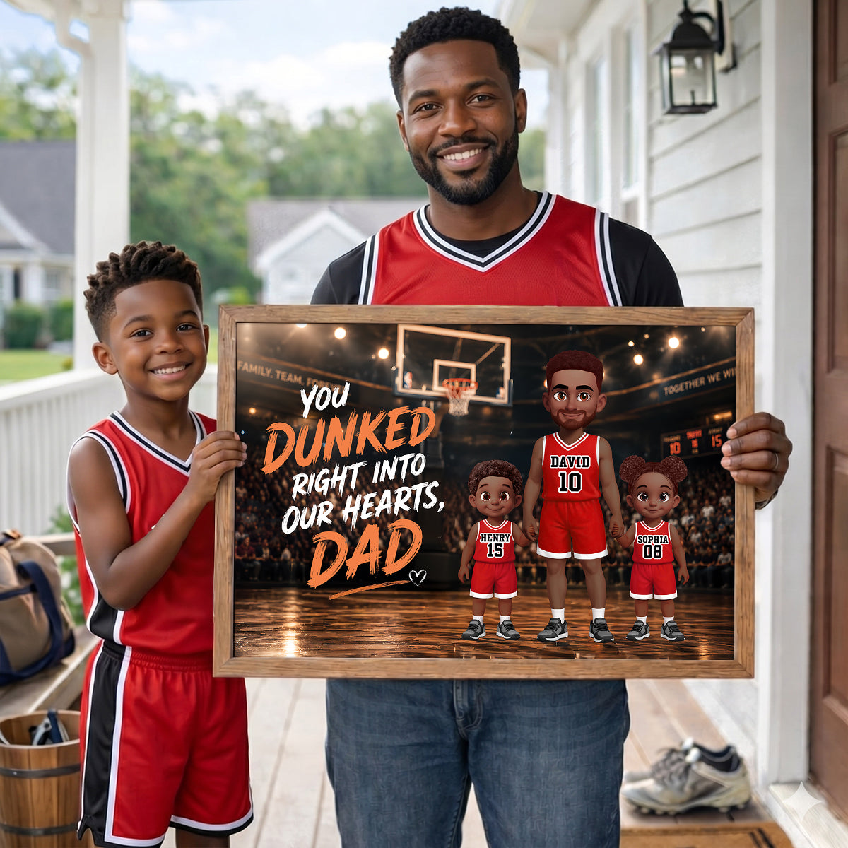 Basketball Dad & Kids Together - Personalized Poster - Father's Day Gift For Dad, Husband