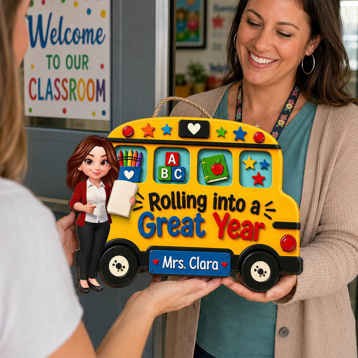 Rolling Into A Great Year Teacher - Personalized Wood Sign - Back To School Gift For Teacher, Classroom Decor
