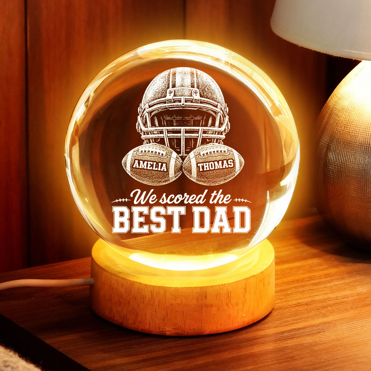 American Football We Scored The Best Dad - Personalized Crystal Ball LED Night Light -  Gift For Dad, Football Lovers