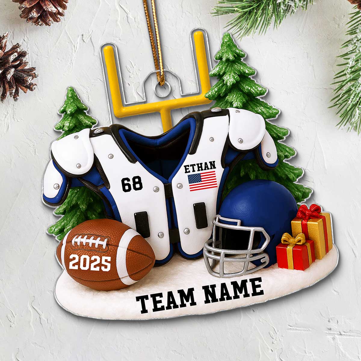 3D Effect Proud Nation Flag American Football Shoulder Pads - Personalized Acrylic Ornament - Gift For Football Lovers