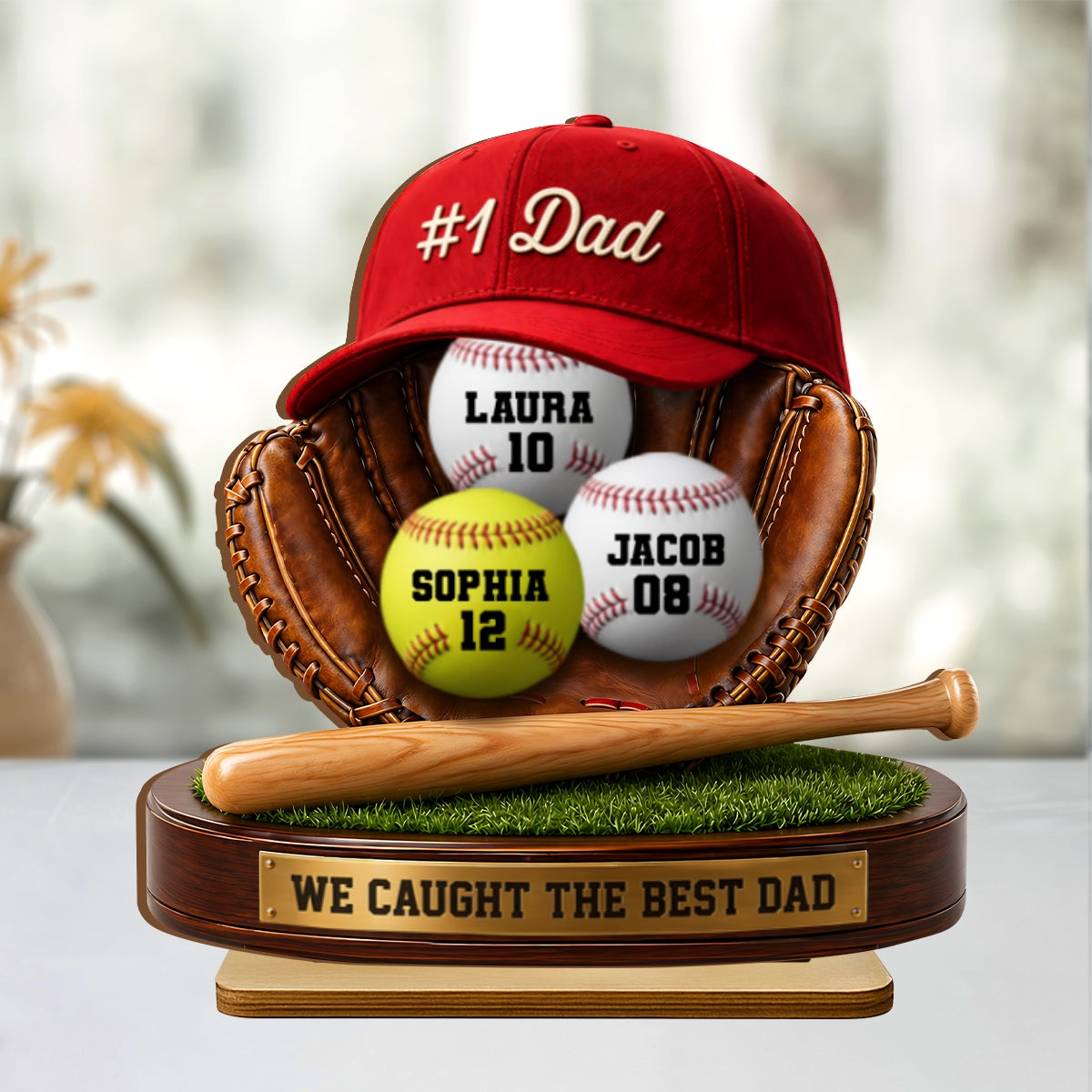 No 1 Baseball Dad - Personalized 2-Layered Wooden Plaque -  Gift for Dad, Husband