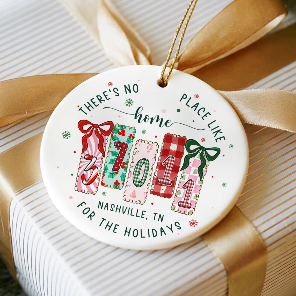 There's No Place Like Home Zip Code Preppy Style - Personalized Ceramic Ornament