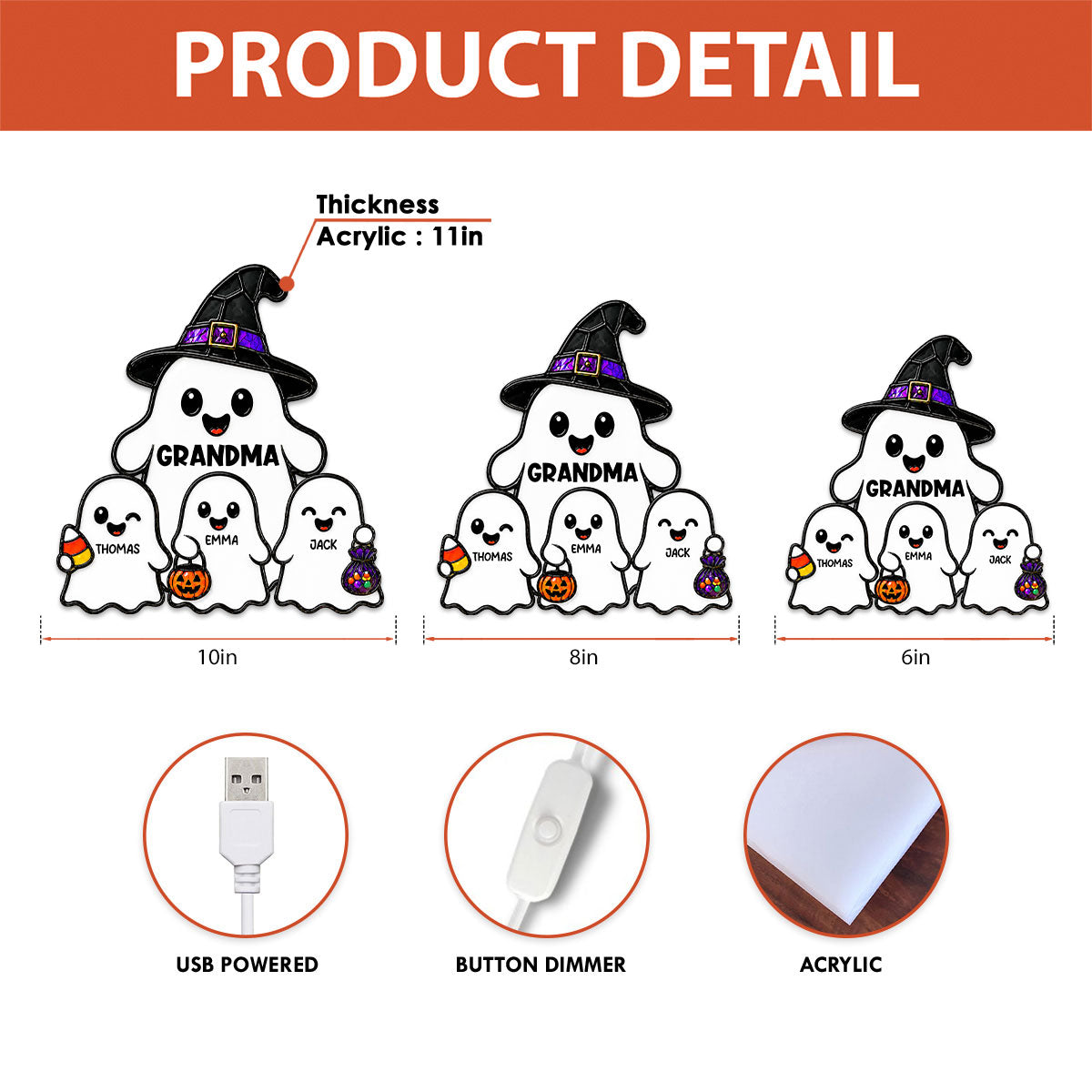 Whimsical Grandma's Boo Crew - Personalized Light Box - Halloween Decoration For Grandma