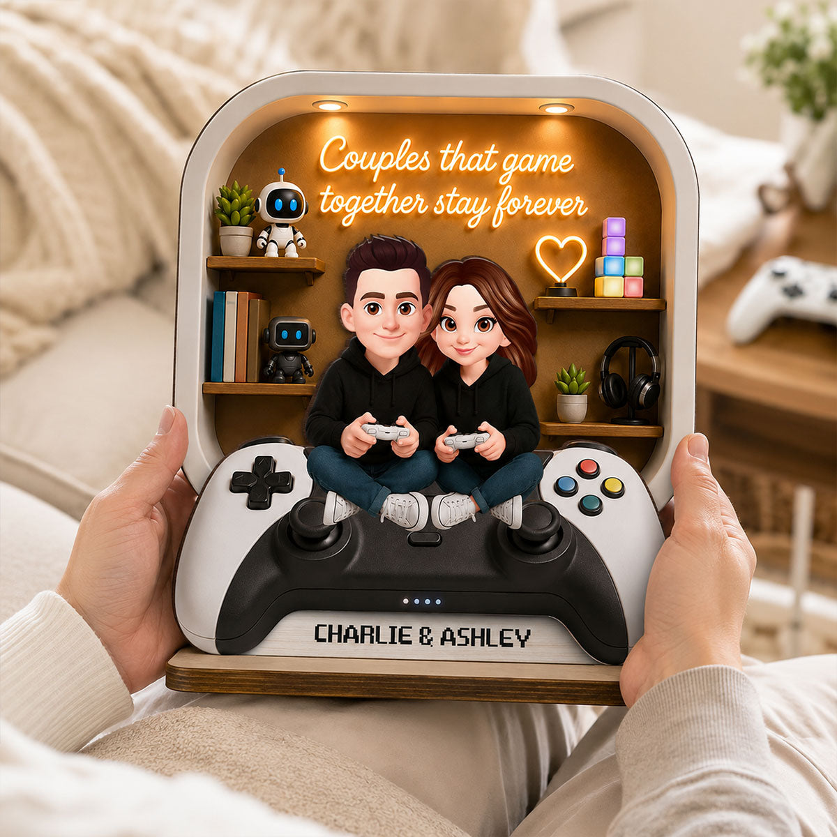 Couples Who Game Together Stay Forever - Personalized 2-Layered Wooden Plaque - Heartfelt Anniversary Gift for Him, for Her
