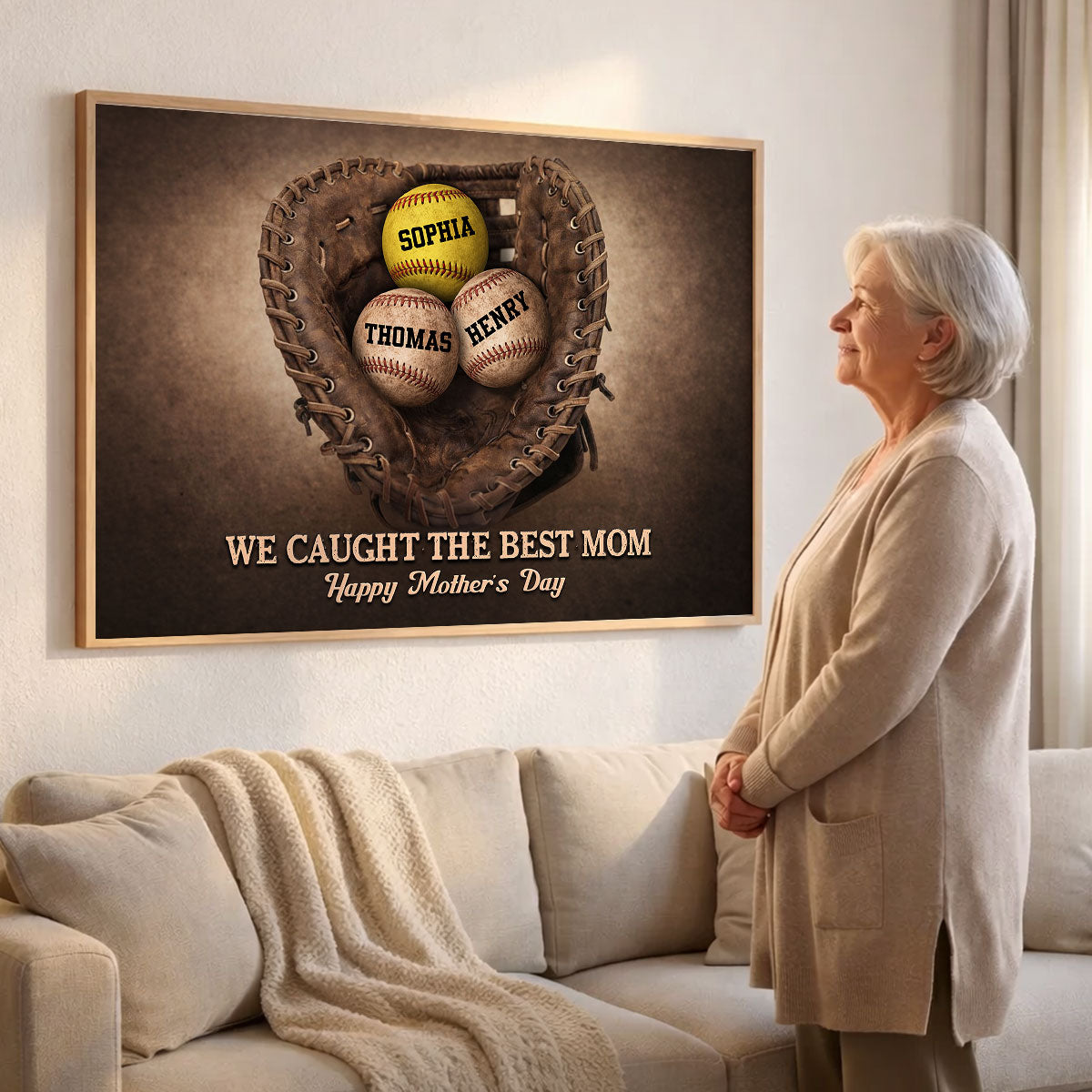 Baseball Gloves We Caught The Best Mom - Personalized Poster - Sentimental Mother's Day Gift for Mom, Wife