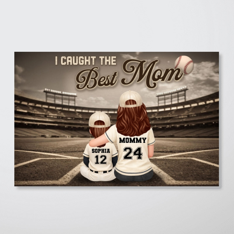 Baseball Mom And Kids Retro Wall Art - Personalized Poster - Sentimental Mother's Day Keepsake for Mom, Wife