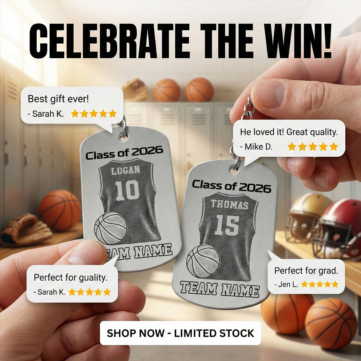 Sport Player Graduation Keepsake - Personalized Metal Keychain - Graduation Gift, Basketball, Baseball, Football