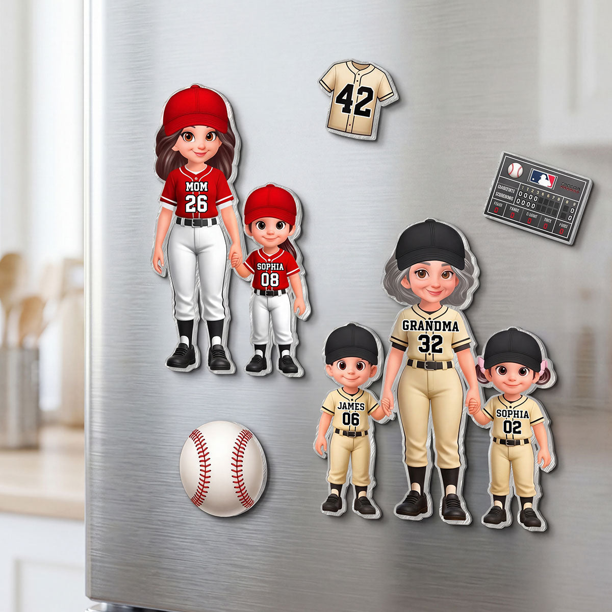 Baseball My Favorite Players Call Me Grandma Mom - Personalized Acrylic Fridge Magnet - Mother's Day Gift For Grandma, Mom