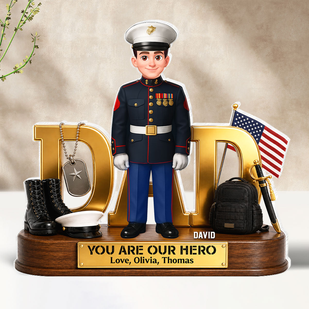 Proud American Marine Dad You Are Our Hero 2D Flat - Personalized Acrylic Block Plaque -  Gift For Dad