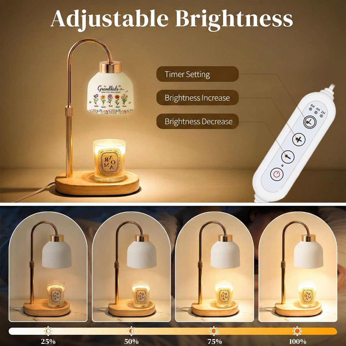 Grandkids Make My Life More Grand - Personalized Candle Warmer Lamp - Mother's Day Gift for Grandma, Mom, Wife