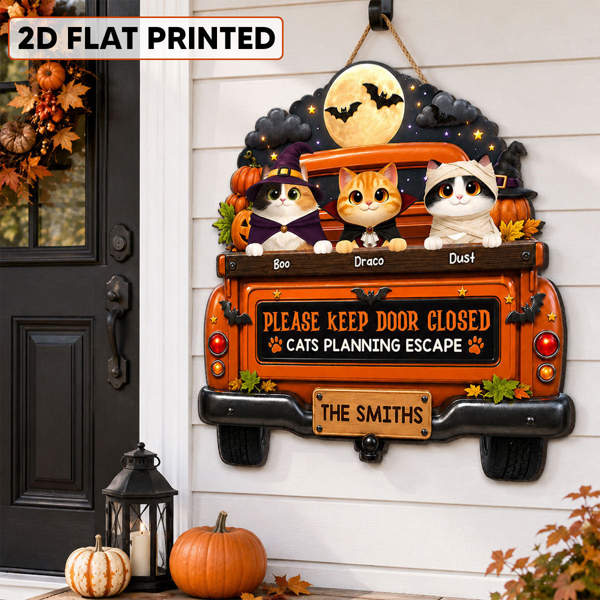 Cute Cat Keep Door Closed - Personalized Wood Sign - Halloween Gift For Cat Lovers, Halloween Decor