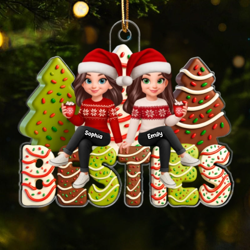 3D Effect Christmas Tree Cake Besties - Personalized Acrylic Ornament - Gift For Best Friends
