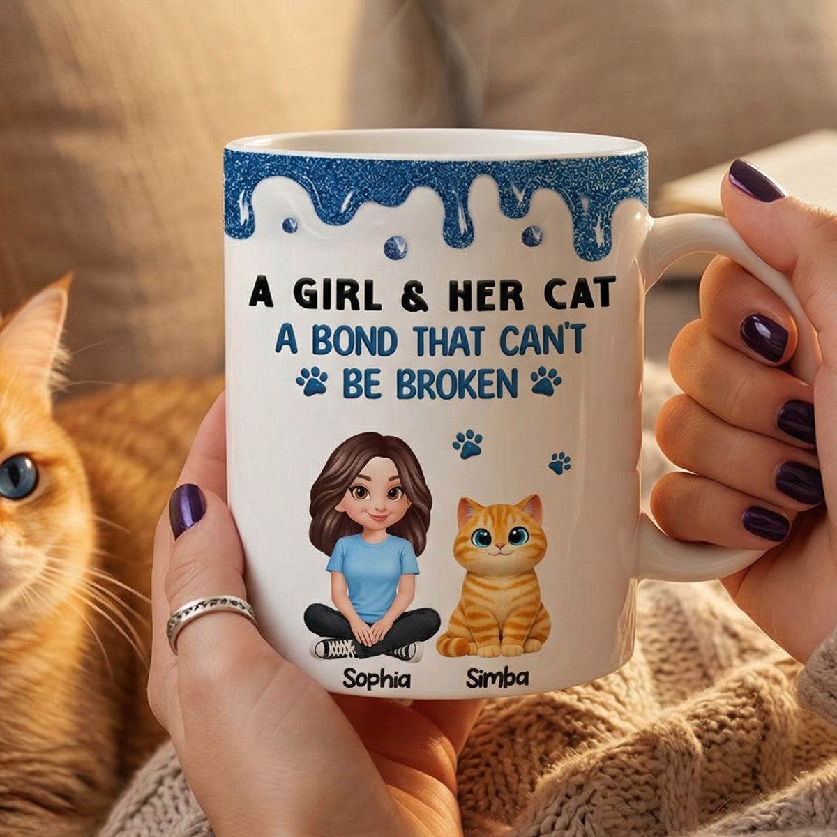 Adorable Cats A Girl And Her Cats - Personalized Mug - Mother's Day Gift For Cat Mom, Cat Lovers