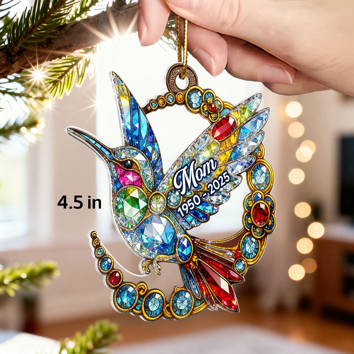 3D Crystal Effect Colorful Hummingbird Memorial - Personalized Acrylic Ornament - Remembrance Gift, Sympathy Gift