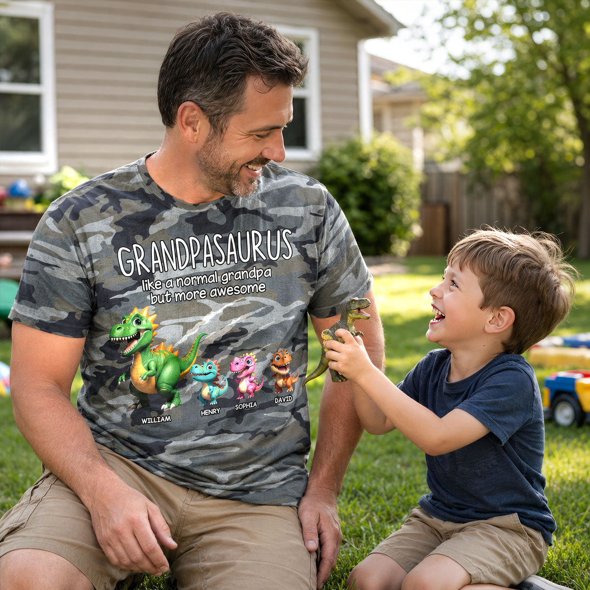 Grandpasaurus Dinosaurs Camo Pattern - Personalized Shirt - Father's Day Gift For Husband, Dad, Grandpa