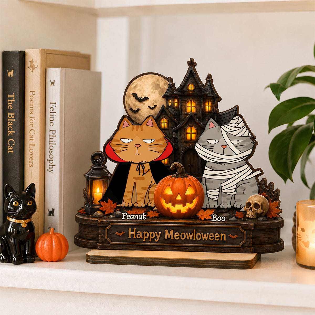 Happy Meowloween  Cats - Personalized 2-Layered Wooden Plaque - Halloween Spooky Decor for Cat Lovers