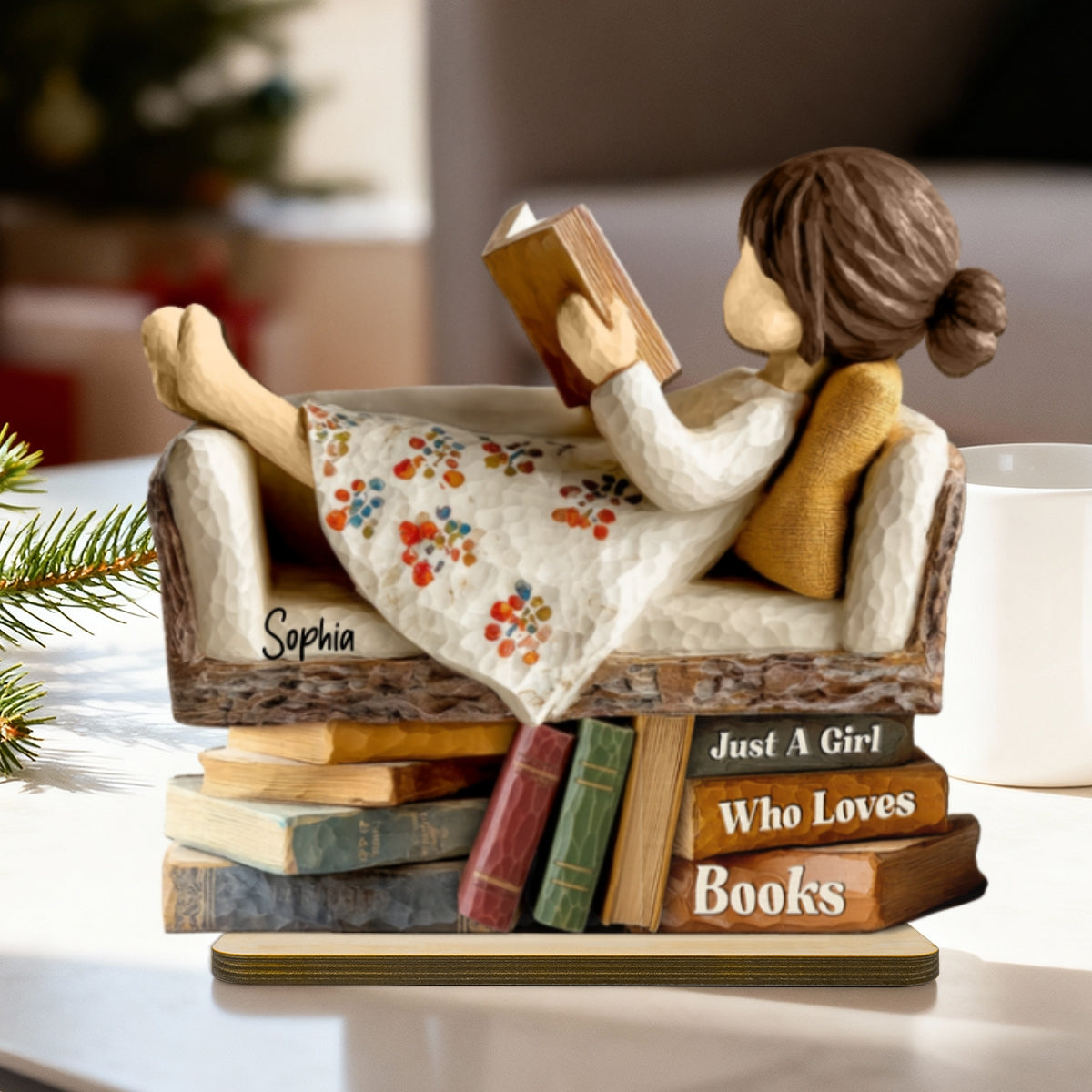 Man Woman Book Lover Reading Book On Sofa 3D Effect - Personalized Wooden Plaque