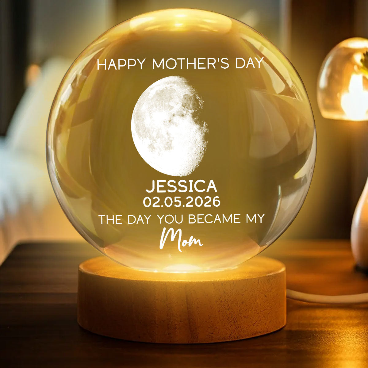 The Days You Became Our Mom Custom Moon Phase - Personalized Crystal Ball LED Night Light - Mother's Day Gift For Mom