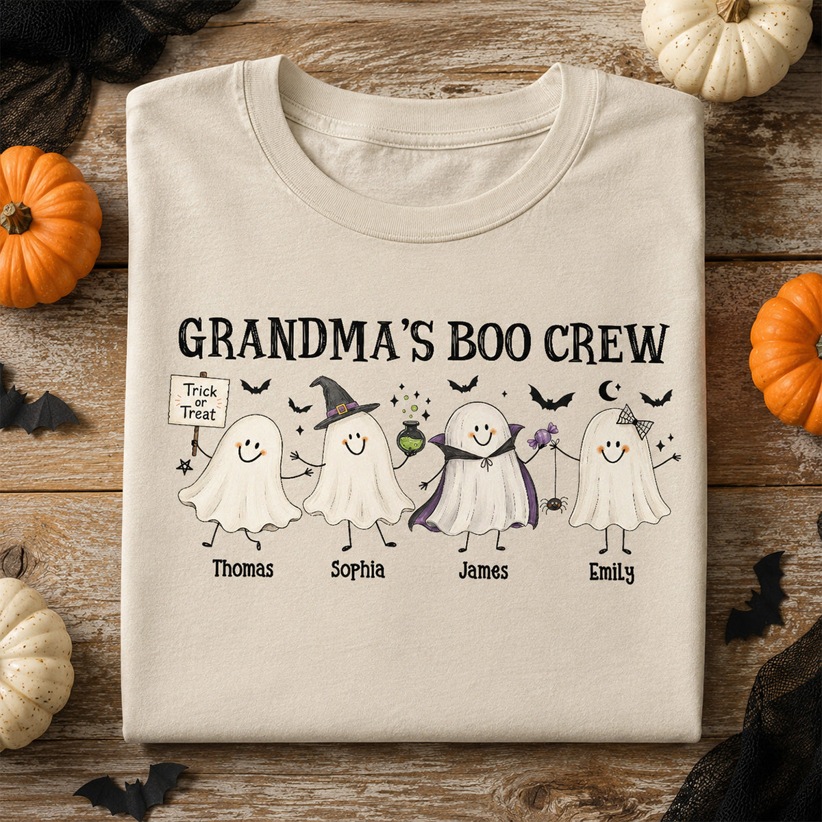 Grandma's Boo Crew Cute Doodle Ghosts - Personalized Shirt - Perfect Halloween Costume for Grandma