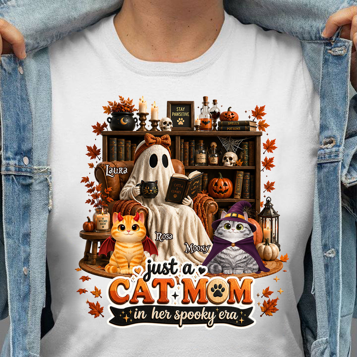 Just A Cat Mom In Her Spooky Era - Personalized Shirt - Halloween Gift, Gift For Cat Lovers