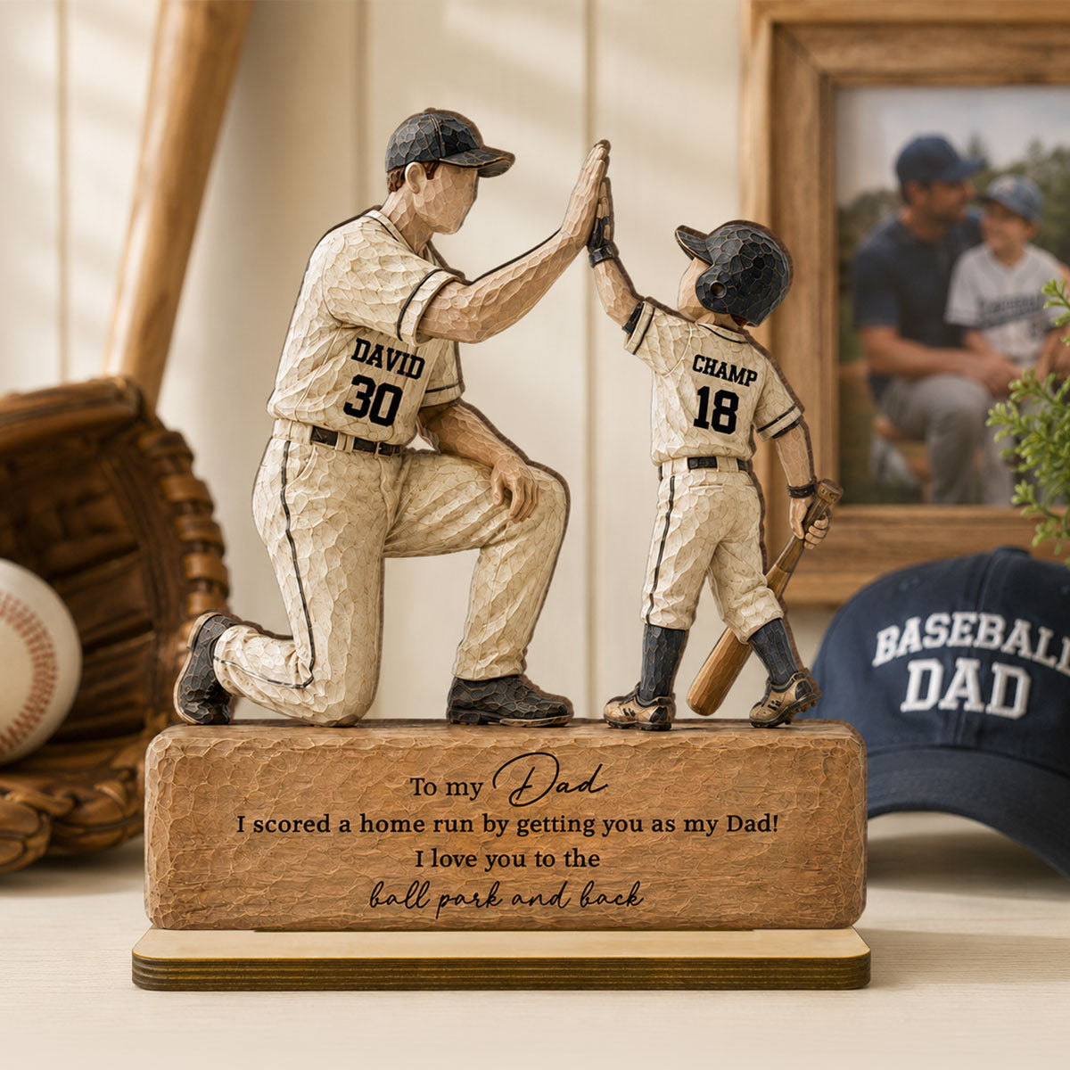 I Scored a Home Run with You as My Dad - Personalized 2-Layered Wooden Plaque -  Gift for Dad from Son Daughter