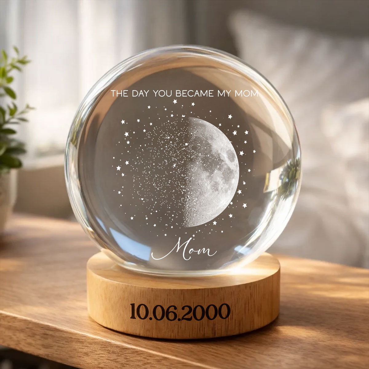 Custom Moon Phase and Star Map by Date - Personalized Crystal Ball LED Night Light - Mother's Day Gift for Mom, Wife
