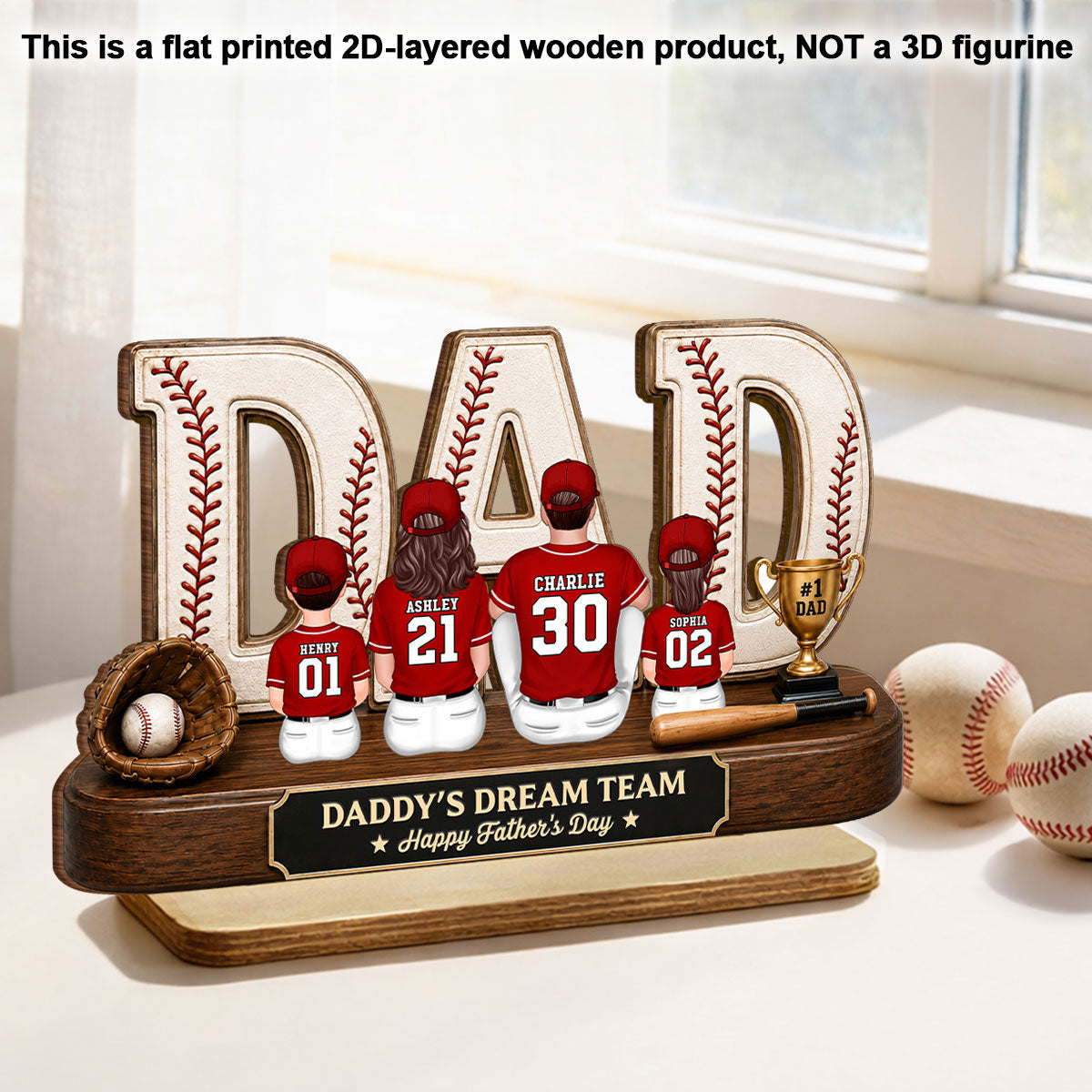 Baseball Daddy's Dream Team - Personalized 2-Layered Wooden Plaque - Unique Trending  Gift For Dad, Husband, Baseball Fans