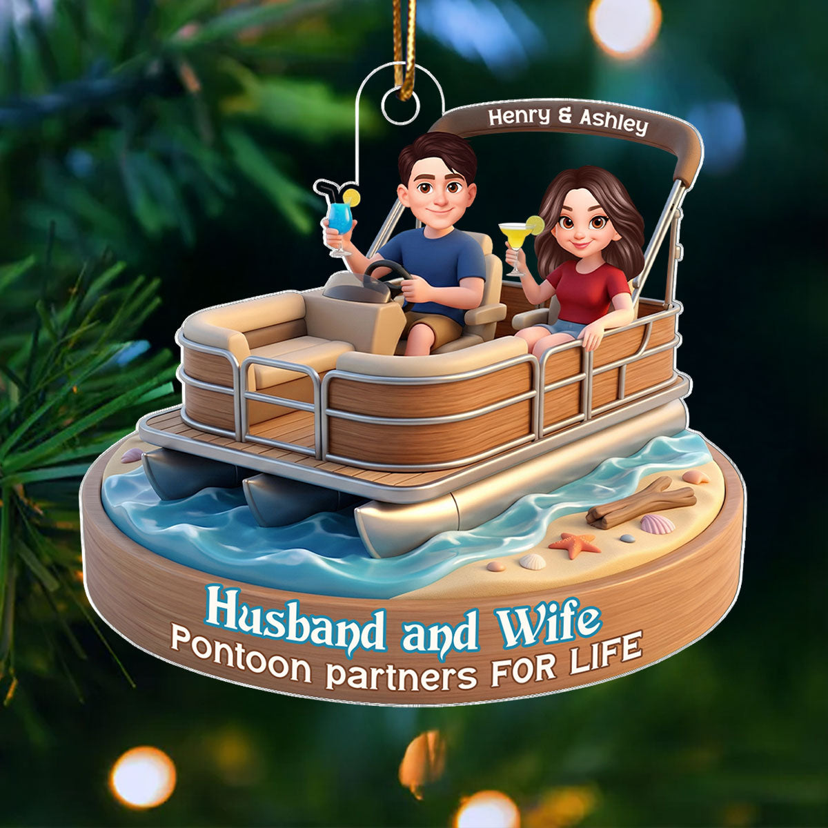Husband and Wife Pontoon Partners for Life - Personalized Acrylic Car Hanger - Gift for him, Gift for her