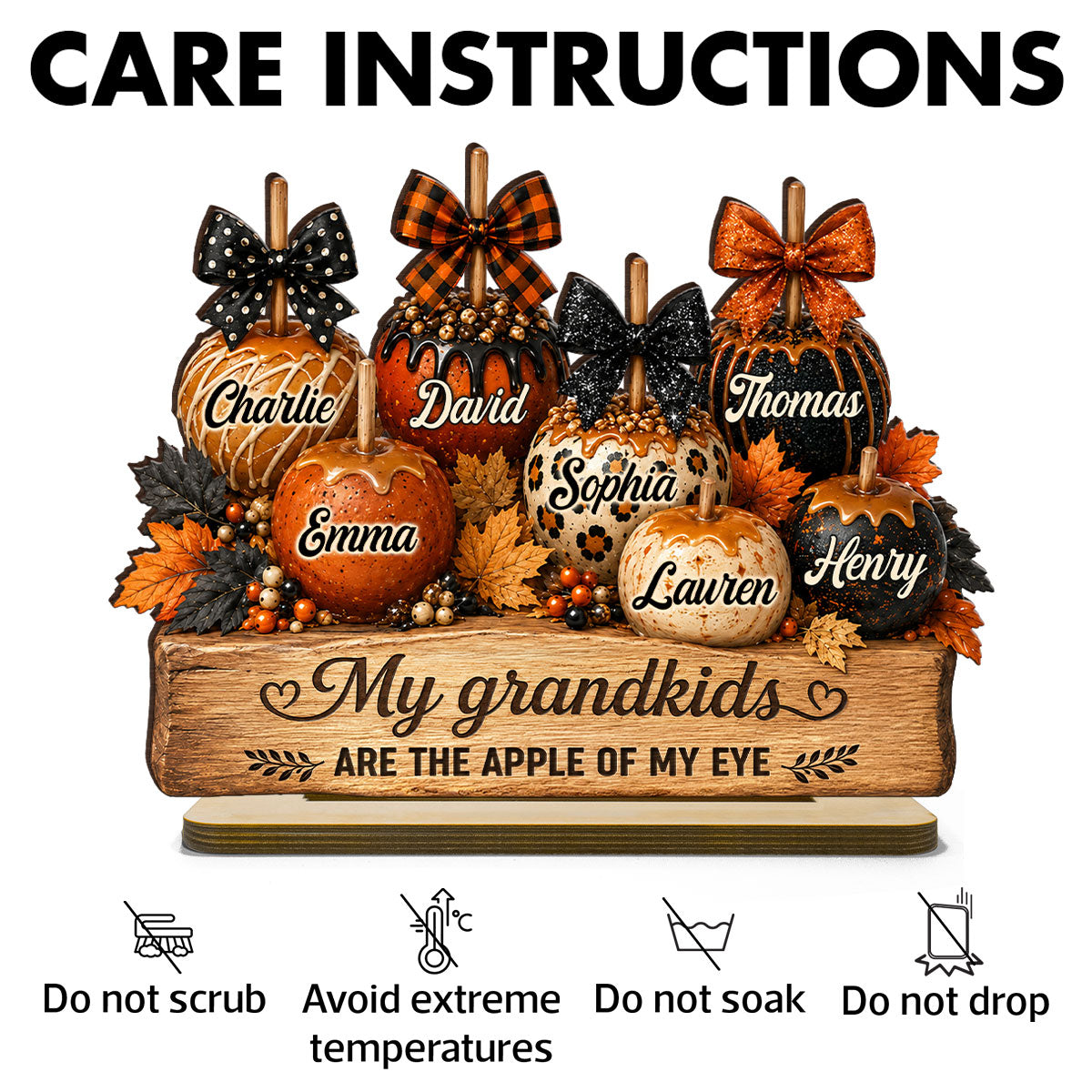 Apples of Grandma's Eyes - Personalized 2-Layered Wooden Plaque - Fall Decor for Grandma