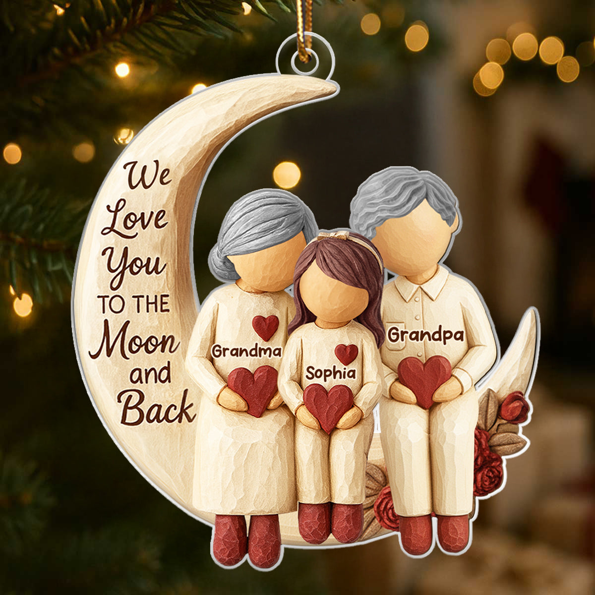 Grandma Grandpa Love You to the Moon & Back - Personalized Acrylic Ornament - Christmas Gift for Grandparents, Granchildren