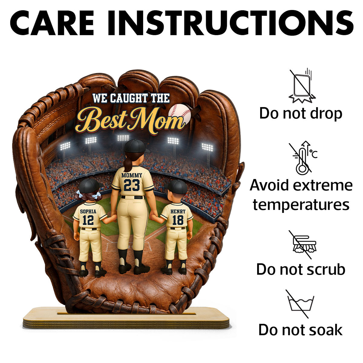 The Home Run Heart Mom Kids - Personalized 2-Layered Wooden Plaque - Gift For Mom