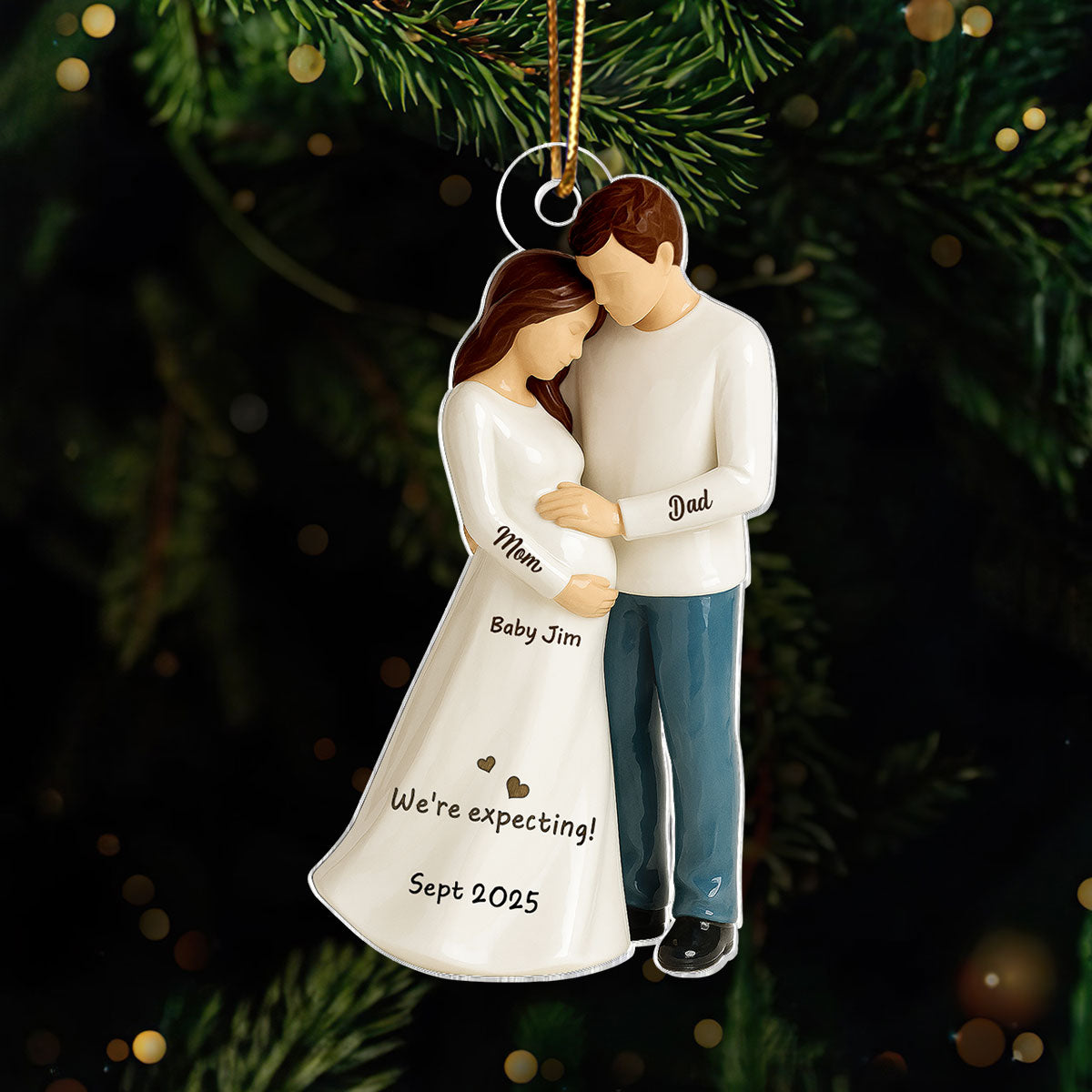 Waiting For You With All Our Hearts 3D Effect Couple Expecting Baby Personalized Flat Acrylic Ornament, Baby Shower Gift For Parents-to-be