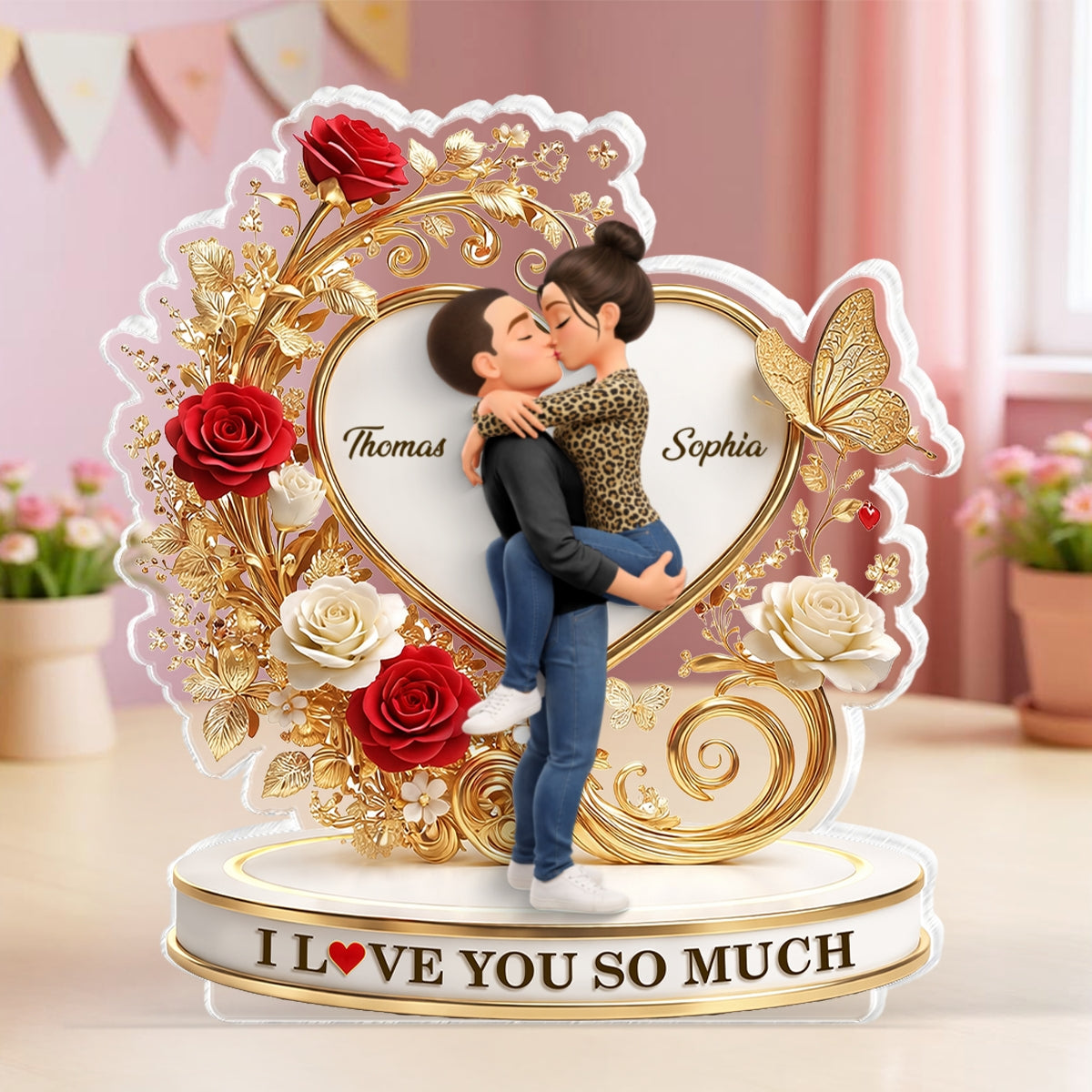 I Love You So Much Golden Heart - Personalized Acrylic Block Plaque - Anniversary, Valentine's Day Gift, Gift For Him, Gift For Her