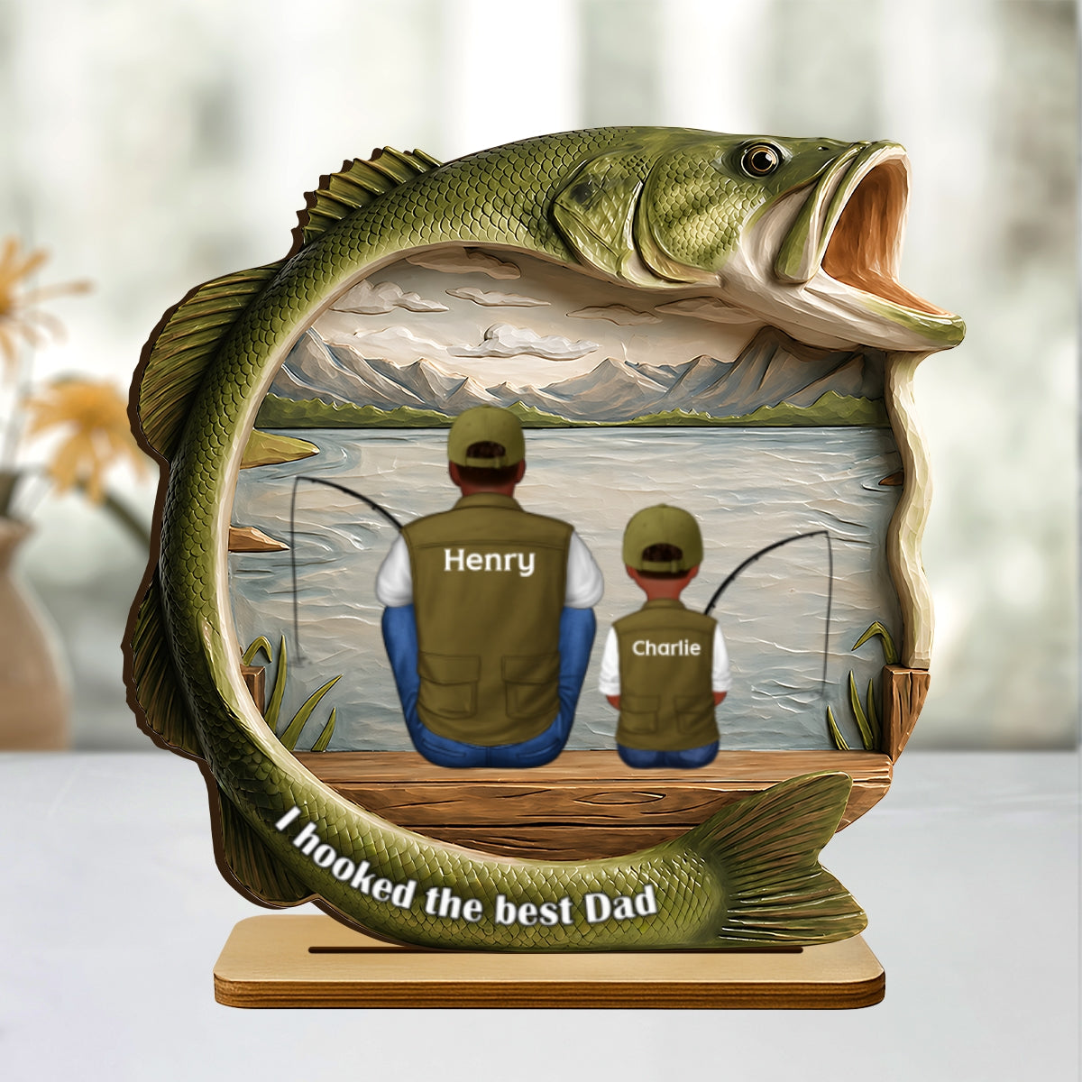 Best Catch Ever Dad Fishing - Personalized 2-Layered Wooden Plaque - Heartfelt Gift For Fishing Dad, Gift For Husband