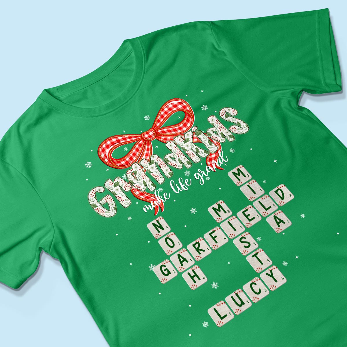 Grandkids Make Life Grand Coquette Floral Christmas Pattern Crossword Puzzle Art - Personalized Shirt