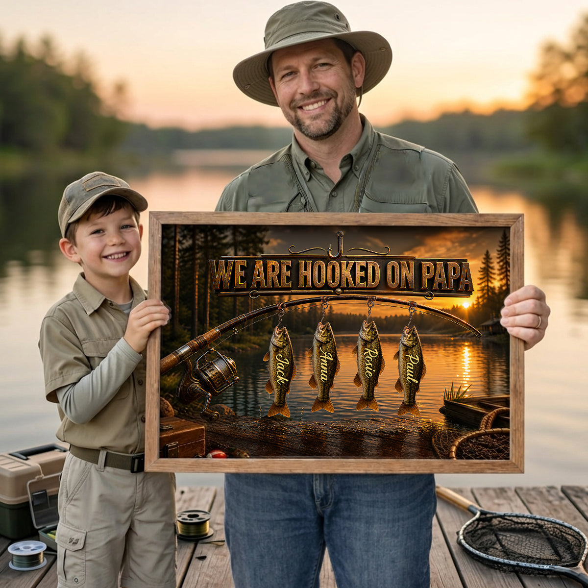 We Are Hooked On Papa Fishing - Personalized Poster - Father's Day Gift For Dad, Husband