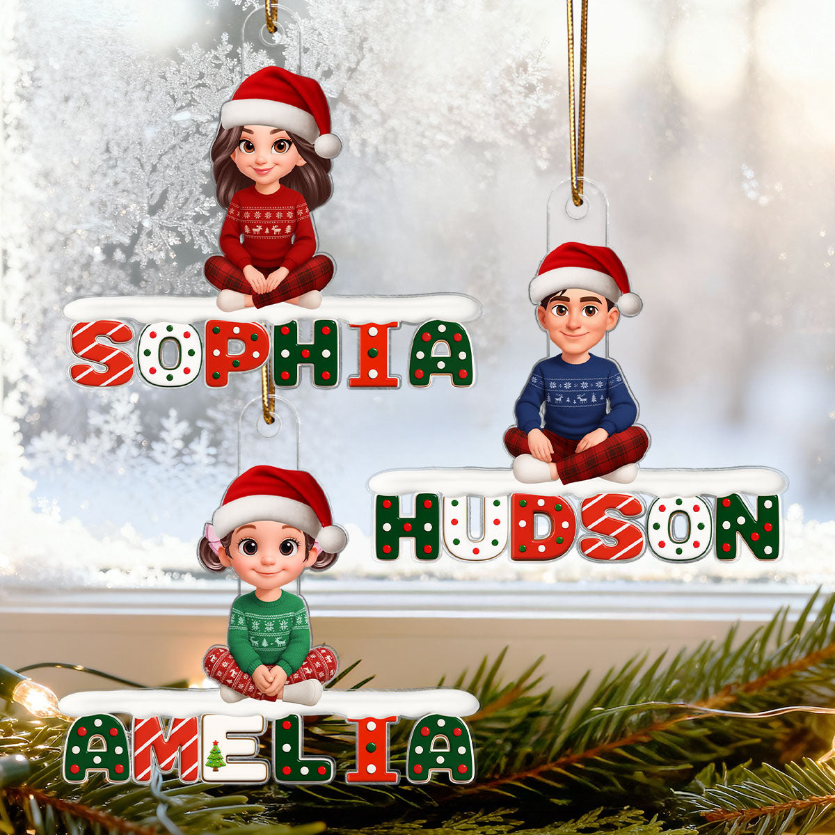3D Effect Festive Family Member Name - Personalized Acrylic Ornament - Gift For Family