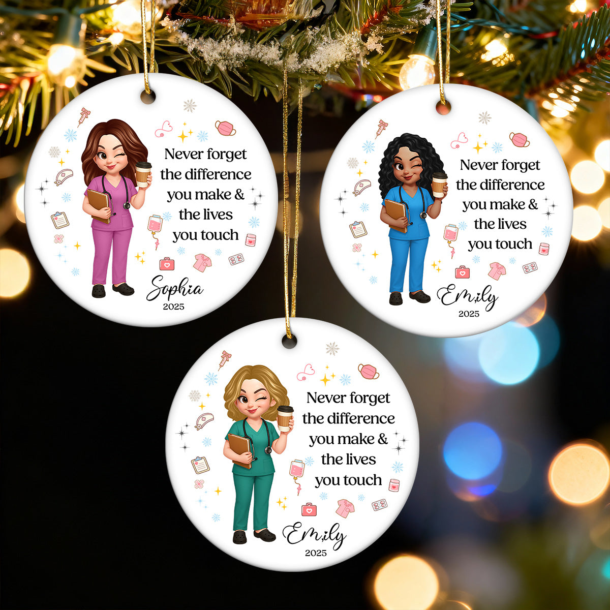 Never Forget The Difference You Make - Personalized Ceramic Ornament - Nurse Appreciation Gift