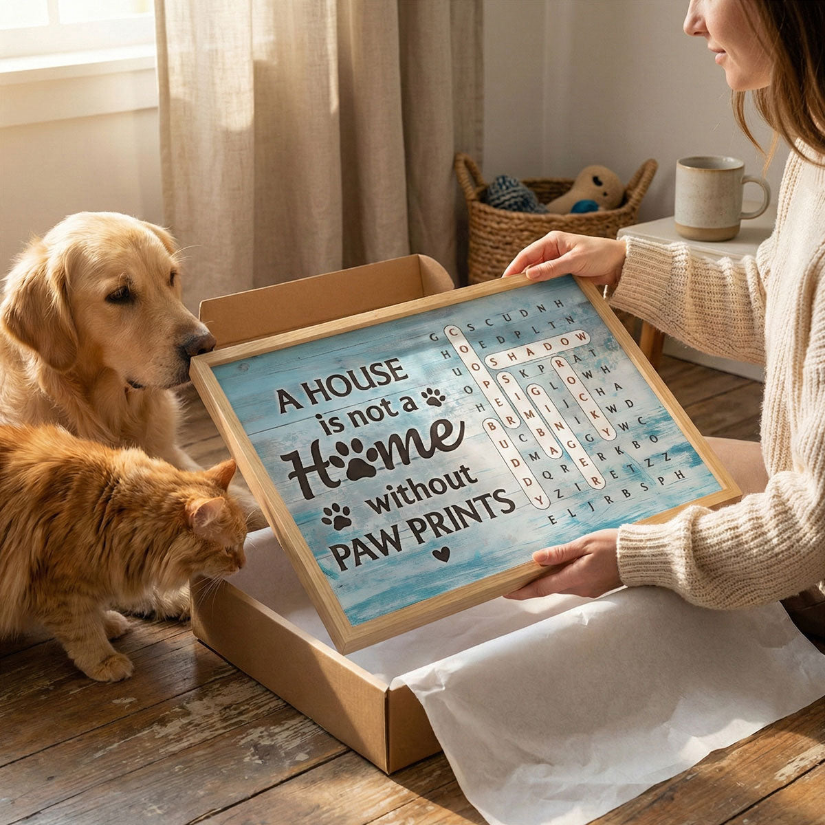 Home With Paw Prints Pet Name Word Search Puzzle - Personalized Poster