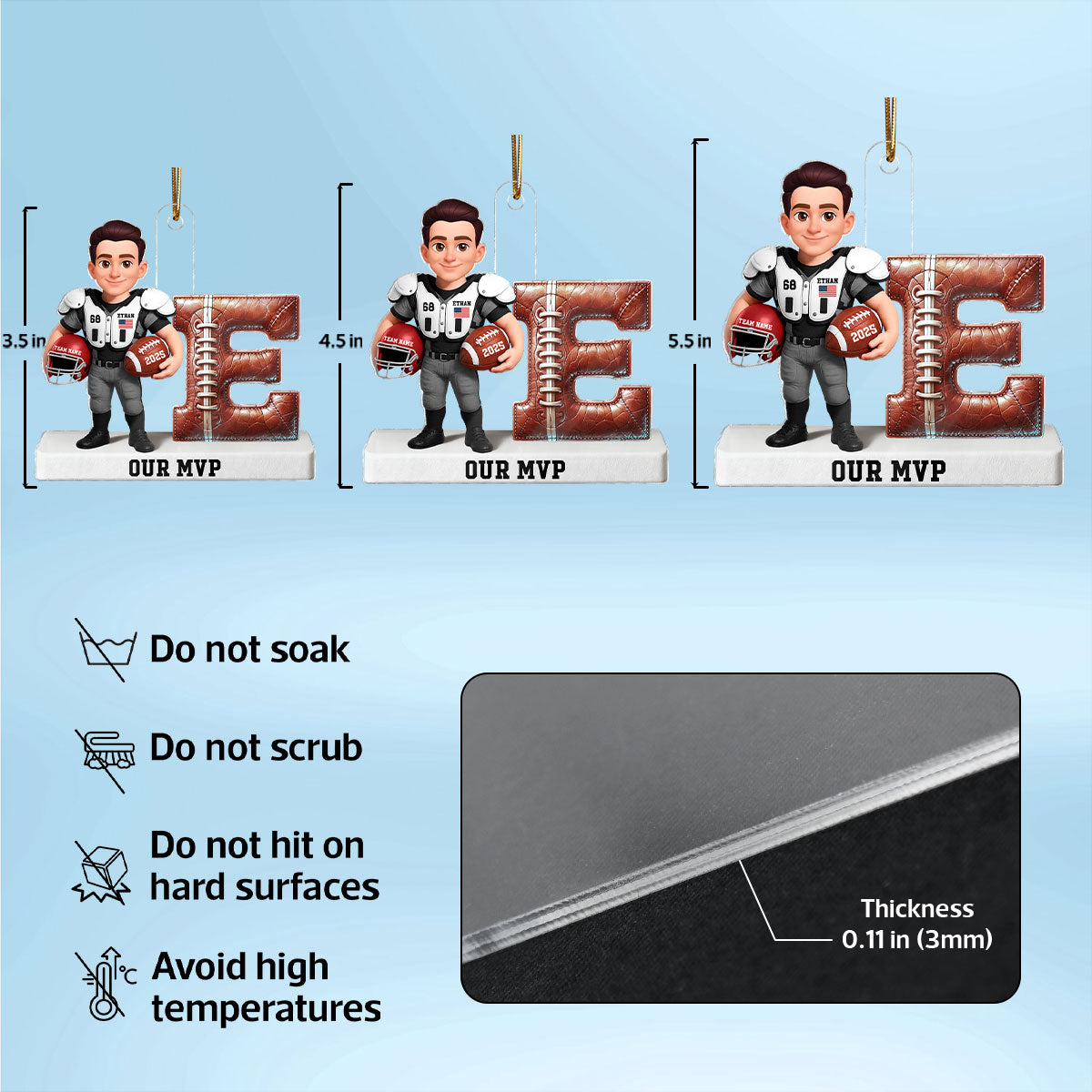 Proud American Football Player By Initial 3D Effect - Personalized Acrylic Ornament