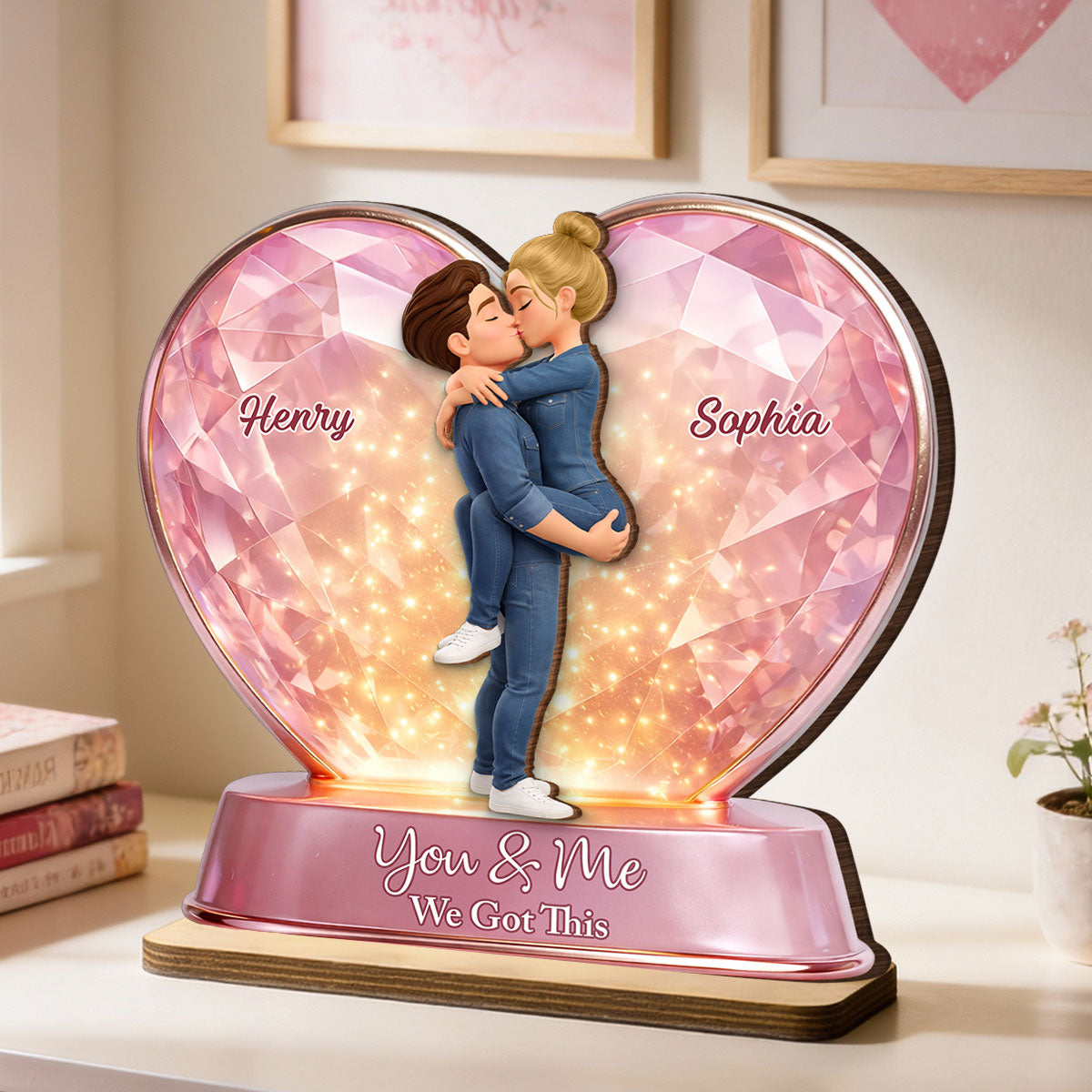 You & Me We Got This Pink Heart - Personalized 2-Layered Wooden Plaque - Anniversary, Valentine's Day Gift, Gift For Him, Gift For Her