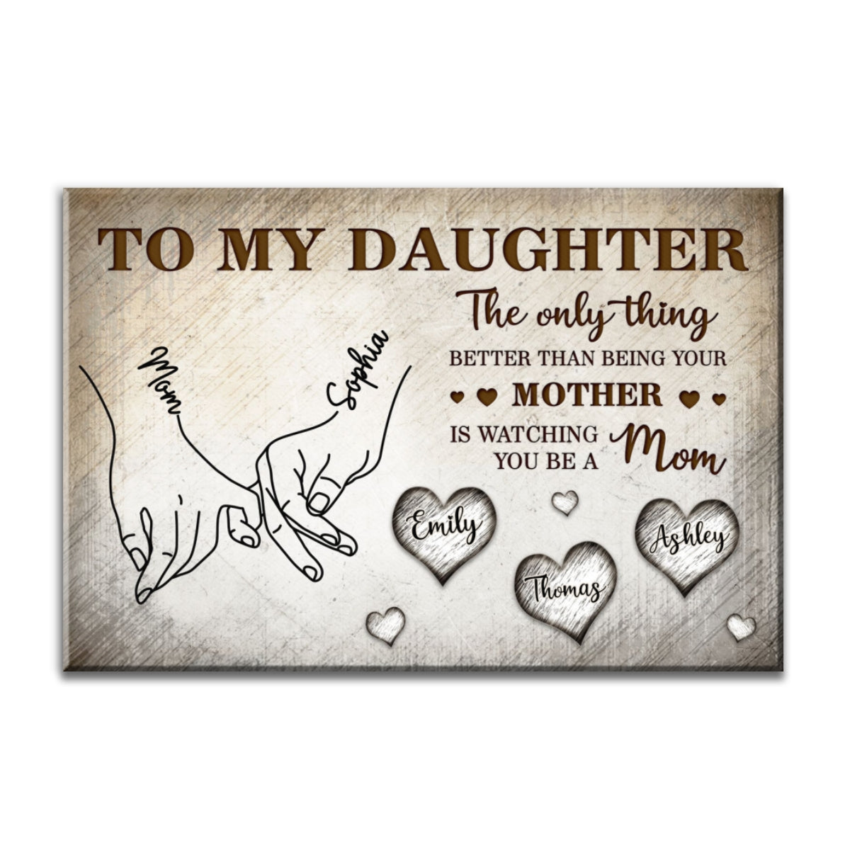 To My Daughter Mom And Daughter Holding Hands Custom Kids Names - Personalized Wall Art, Poster, Canvas - Mother's Day Gift For Daughter