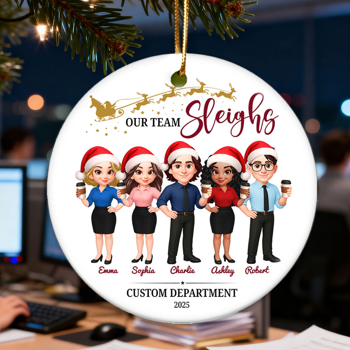 Our Team Sleighs - Personalized Ceramic Ornament - Funny Gift For Work Besties, Colleagues