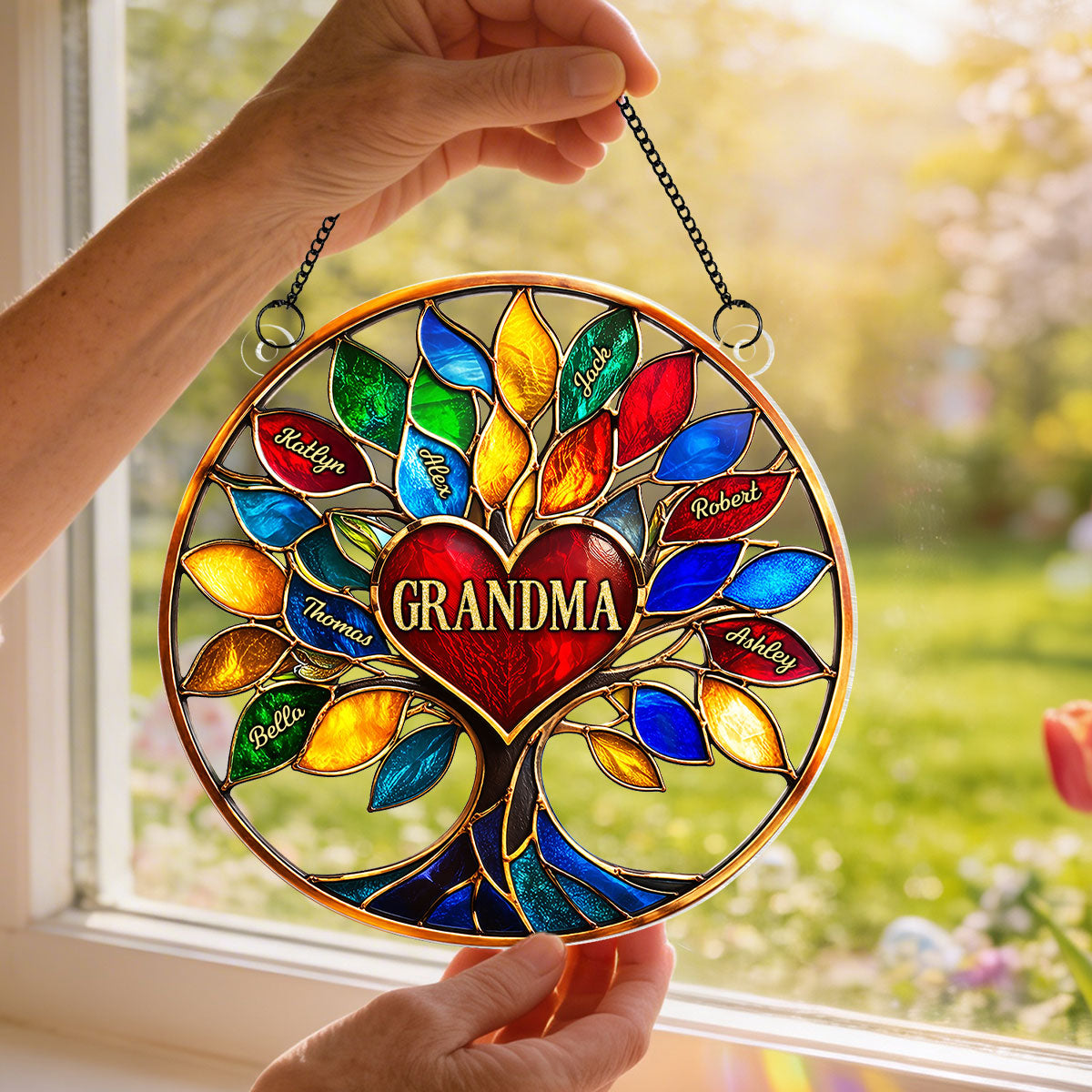 Grandma Colorful Tree Of Life - Personalized Suncatcher Ornament - Mother's Day Gift For Grandma, Mom, Wife