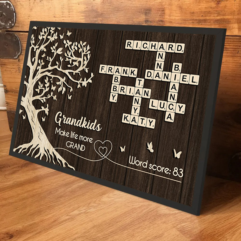 Grandkids Make Life More Grand Crossword Wall Art - Personalized Poster - Sentimental Gift for Grandma