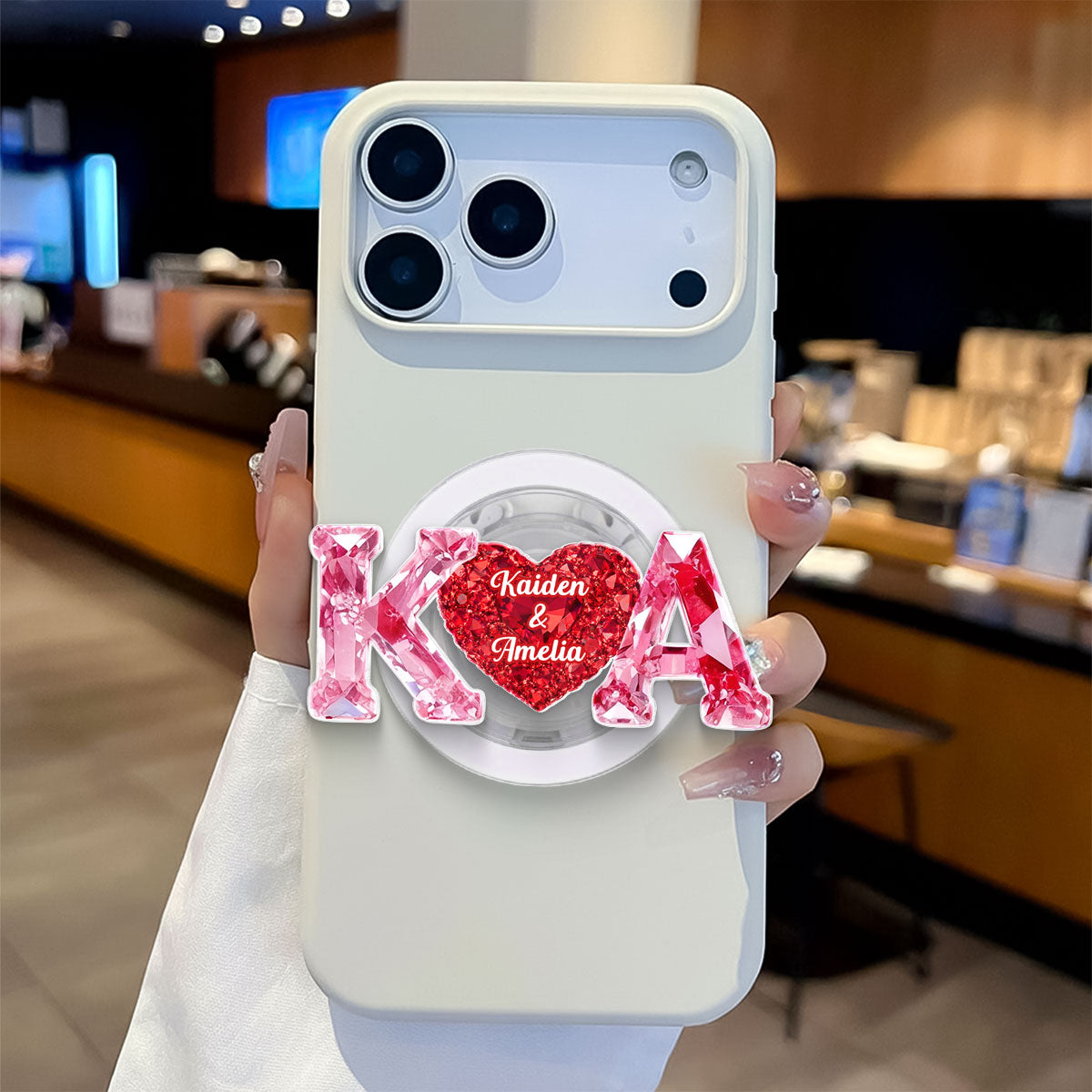 Couple Love Initial - Personalized Acrylic Magnetic Phone Grip - One of a Kind Anniversary Gift for her, for him